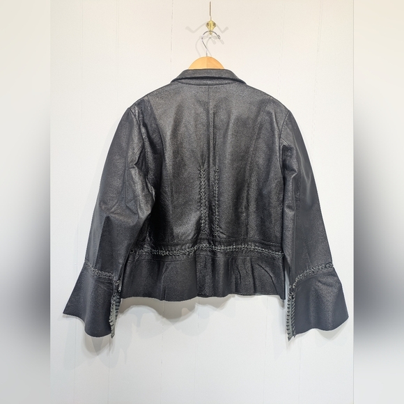 Barebac Leather Jacket in Black Large Whipstitch Bell Sleeve‎ Hippie Moto Boho - Picture 6 of 7